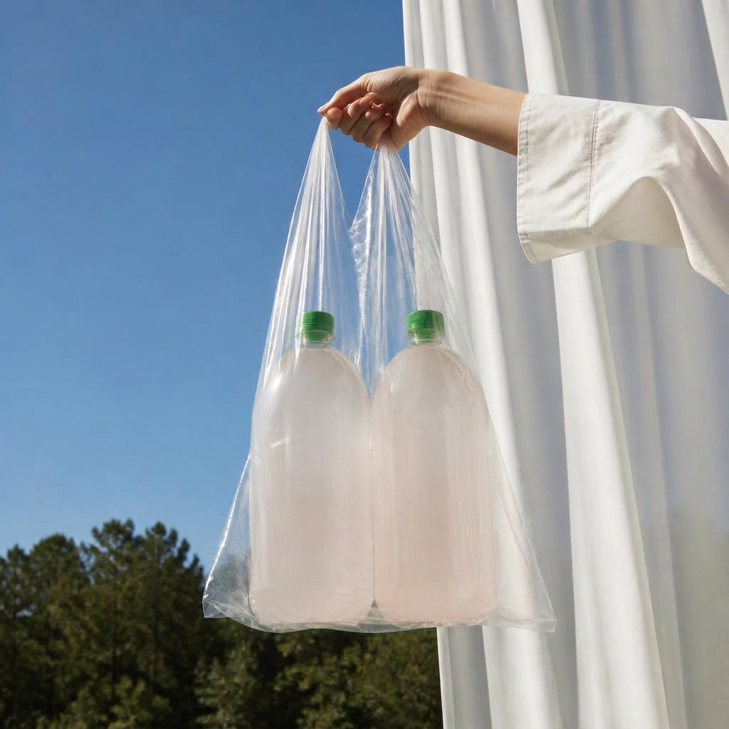 Duas garrafas de 2 litros de água de coco natural em sacola transparente
